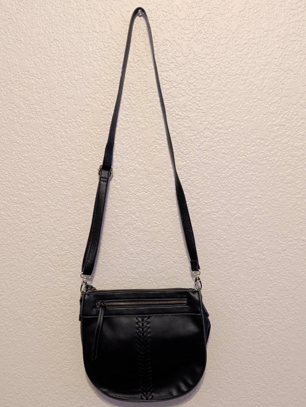 Classic Black Leather Crossbody Shoulder Bag